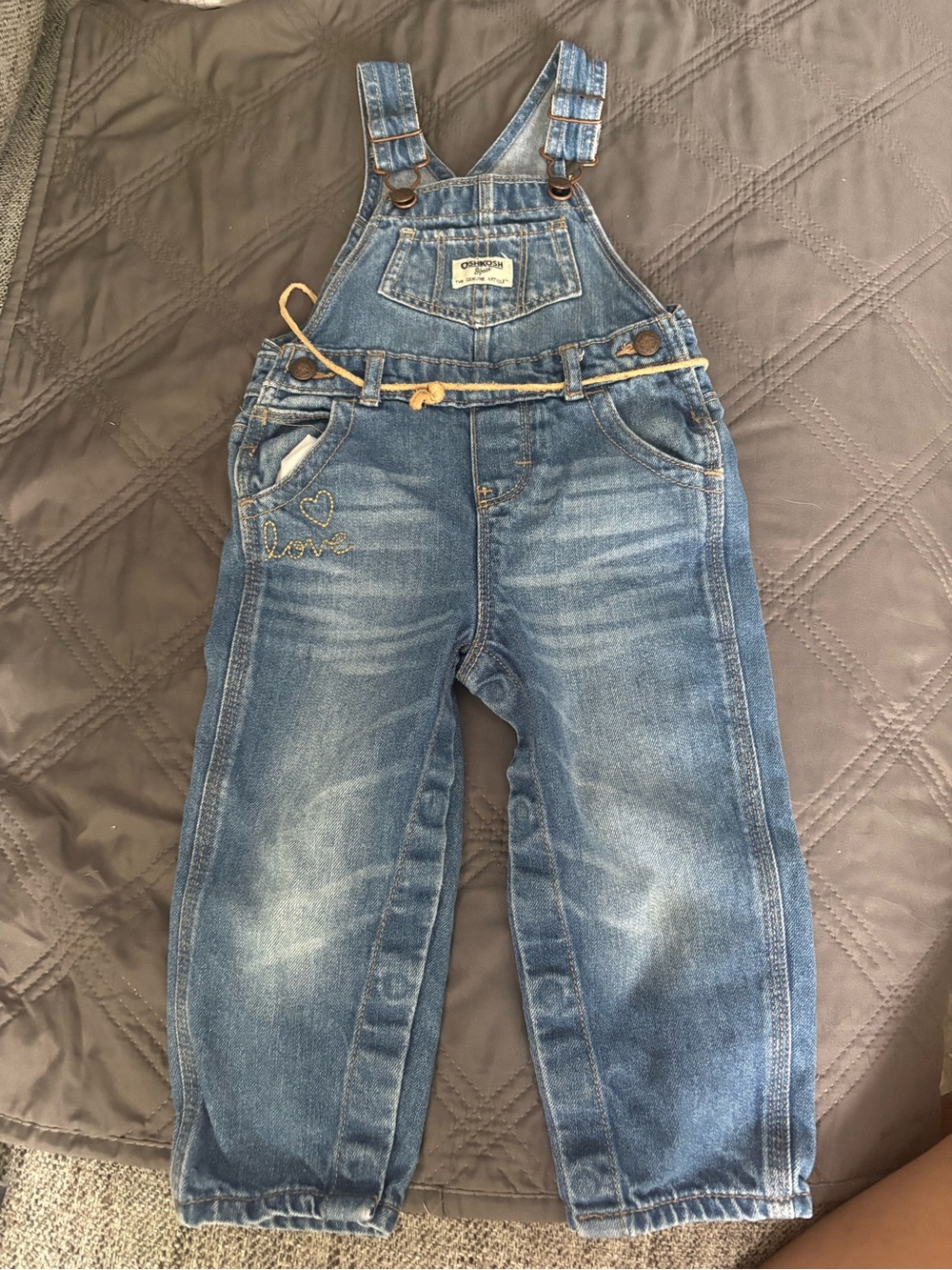Oshkosh Toddler girl’s Blue Denim Overalls with Embroidered Heart